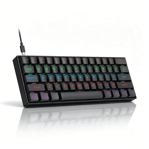 Mechanical Gaming Keyboard,Rainbow RGB Backlit Gaming Wired Keyboards Compact Mini 61 Keys Portable 60 Percent Mechanical Keyboard with Black Keycaps,for Windows Laptop PC Linear Blue Switch