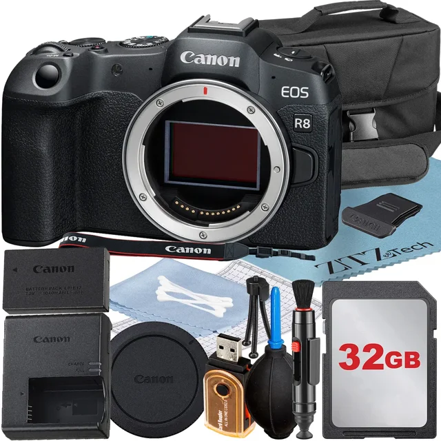 Canon EOS R8 Mirrorless Camera (Body) with 4K Video + 32GB Memory Card + Case + ZeeTech Accessory Bundle