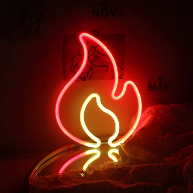 Letreros de neón de llama para montaje en pared, letrero LED de neón amarillo rojo, luz de noche de neón de fuego para dormitorio, Bar, restaurante, tienda, decoraciones para el hogar ShuxiuWang 8390613534323