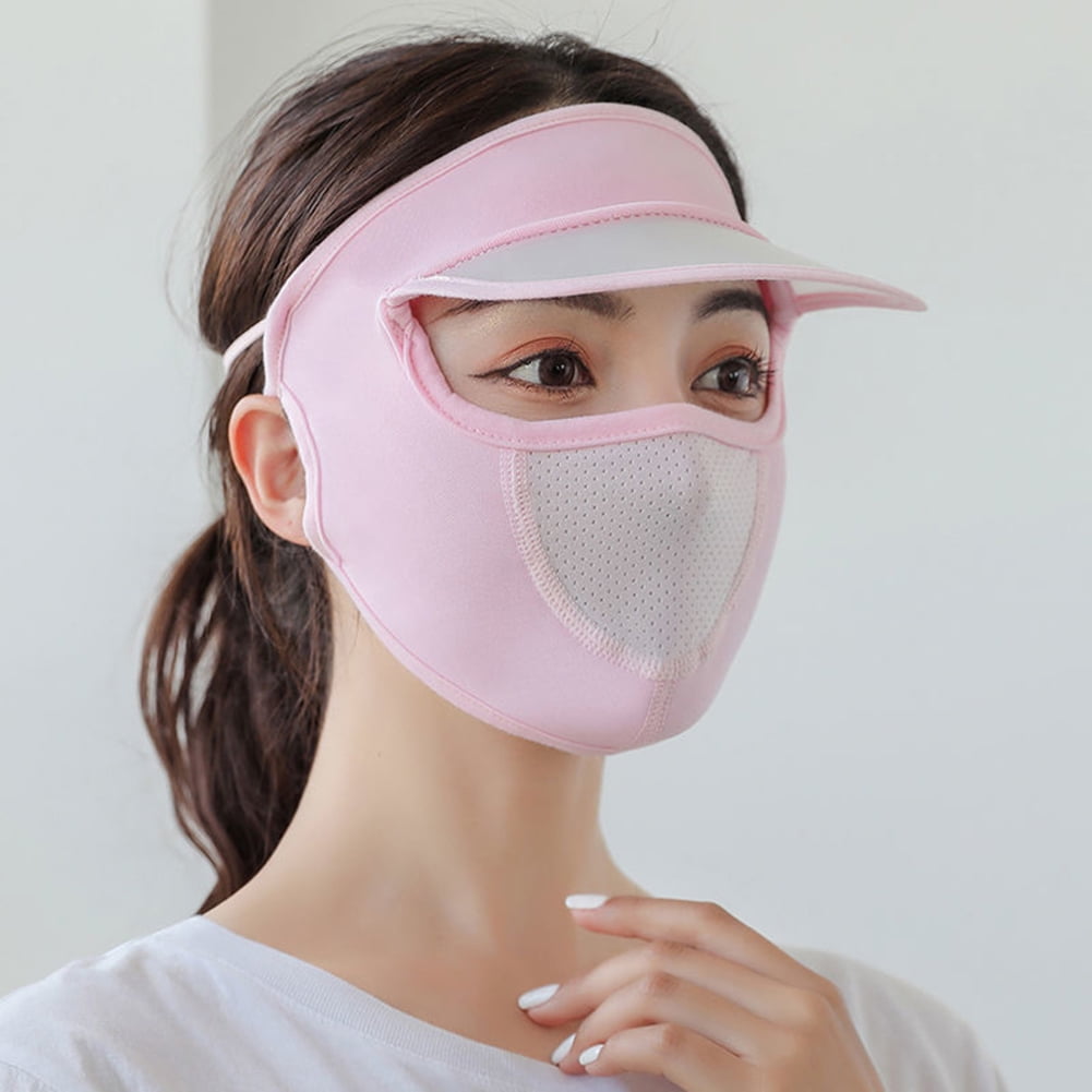 Ice Silk Sunscreen Full Face Mask Summer Cycling Sports Sun Hat (Pink) 