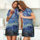 thumbnail image 4 of Fotbe The Starry Night Bata de Dormir para Mujer con Estampado, Camisón de Algodón de Manga Corta, Ropa de Dormir Casual, 4 of 6