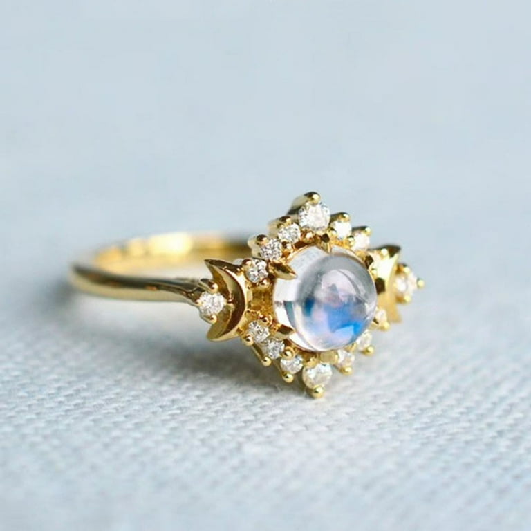 Celestial Sun and Moon Ring Set, Sparkling Sun Ring/Blue Moon Ring with 14k  Gold/Silver Plating, Friendship Promise Ring, Stackable Celestial Rings