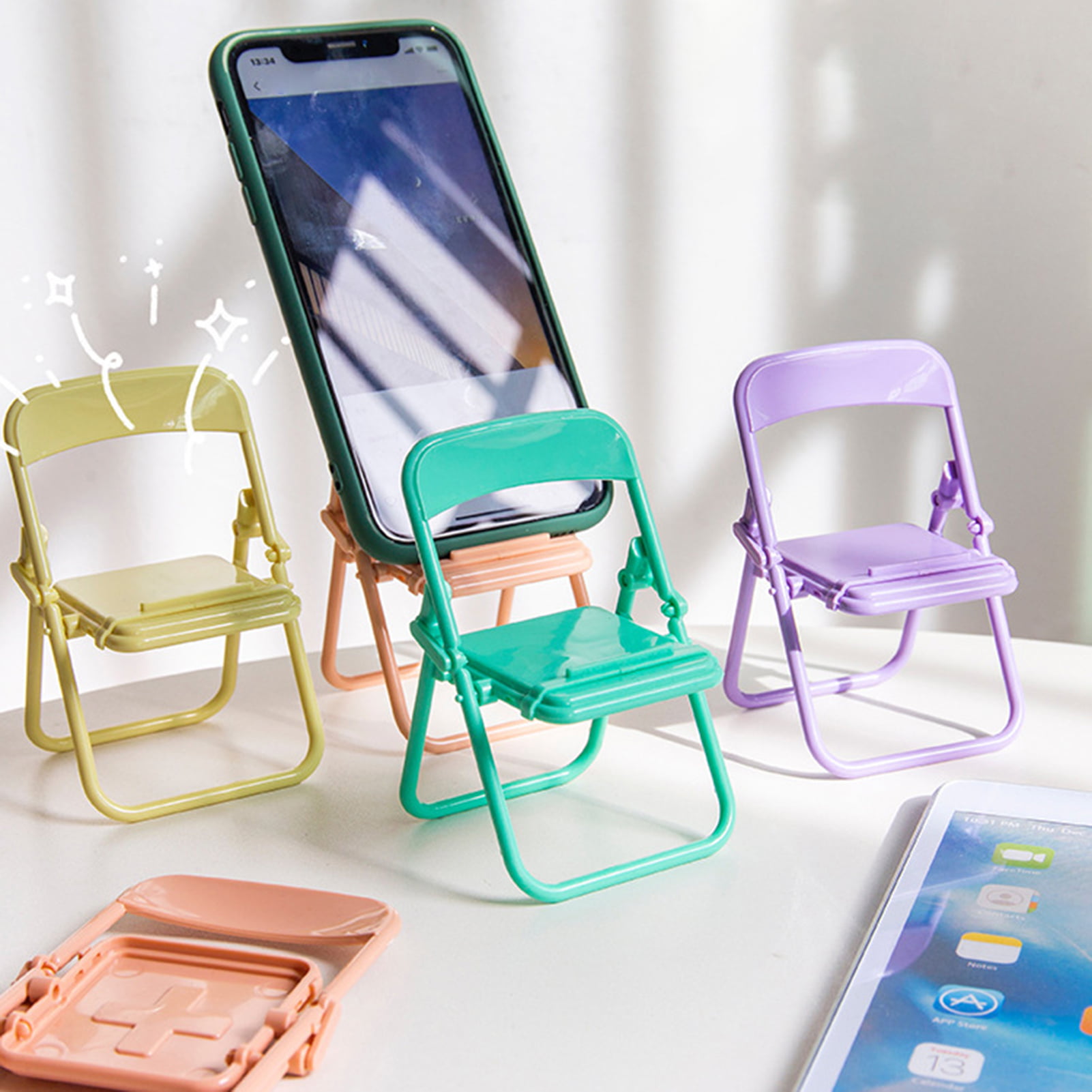 Cute Mini Chair Phone Holder, Card Display Wooden Stand for Desk,  Multi-Angle Universal Mobile Phone Stand for iPhone Samsung