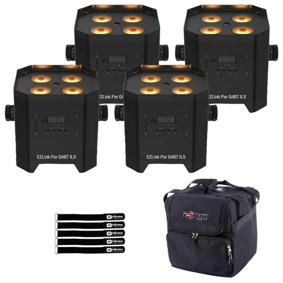 Chauvet DJ EZLink Par Q4BT ILS Battery-Operated 100% TRUE Wireless Quad-Color (RGBA) LED Par 4-Pack with Lighting Bags Package