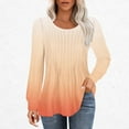 thumbnail image 2 of XuJwPNcy Long Sleeve Tops Womens Crew Neck Casual Pleated Blouses Gradient Tunic Tops Dressy Loose Fall Shirtsv, 2 of 5