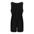 thumbnail image 4 of Lenpel Women's Jean Jumpsuits Summer Casual Sleeveless V Neck Tie Front Pleated Short Rompers Loose Overall Shorts with Pockets, 4 of 6