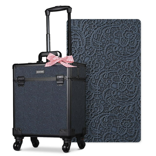 Byootique Valise Roulante de Maquillage, Étui Cosmétique, Organisateur de Maquillage Portable, Valise avec Roues Amovibles, Chariot Cosmétique, Organisateur, Artiste Maquillage, Nail Tech, Rococo Minuit
