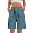 thumbnail image 3 of Outfmvch Bermuda Shorts for Women Cotton Linen Wide Leg Plus Size Pants Casual Loose Elastic Waist with Pockets Summer Clothes Blue 2XL, 3 of 6