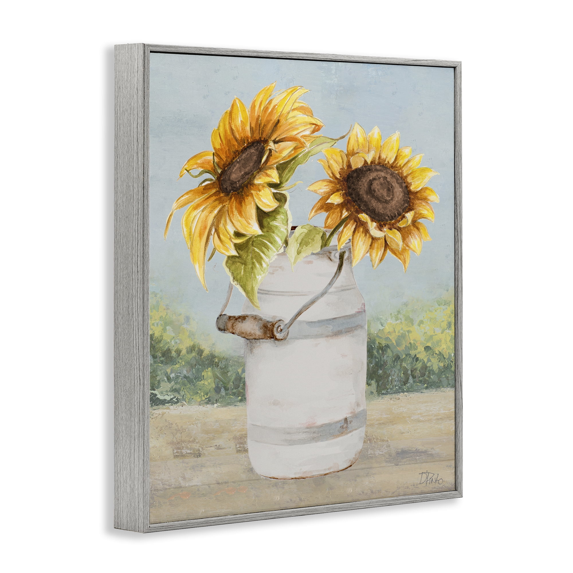 Stupell Industries Sunflower Pitcher in Country Gray Framed Giclee Art, design by Patricia Pinto