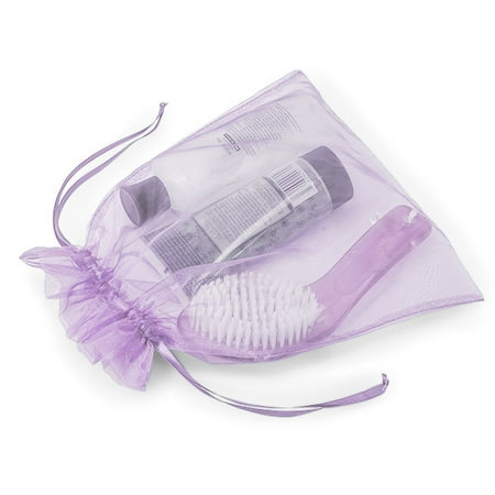 Pack Of 10, Solid Lavender Purple Organza Sheer Bags W/Coordinating Satin Drawstrings 10 x 12" 100% Nylon
