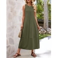 thumbnail image 4 of Merokeety Womens Summer Dress Pleated Tank Maxi Dress Crew Neck Beach Vacation Sundress ArmyGreen l, 4 of 5