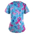 thumbnail image 3 of NAMTYQX Scrub Shirts for Women Baggy V Neck Floral Breast Cancer Shirt Blue Size S, 3 of 4