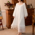 thumbnail image 4 of Defitshape Women's Lace Petite Victorian Nightgown Comfy Frilly Princess Pajamas Dress Long Sleeve Mesh Billowy Loungewear Sleepwear Beige Medium, 4 of 4