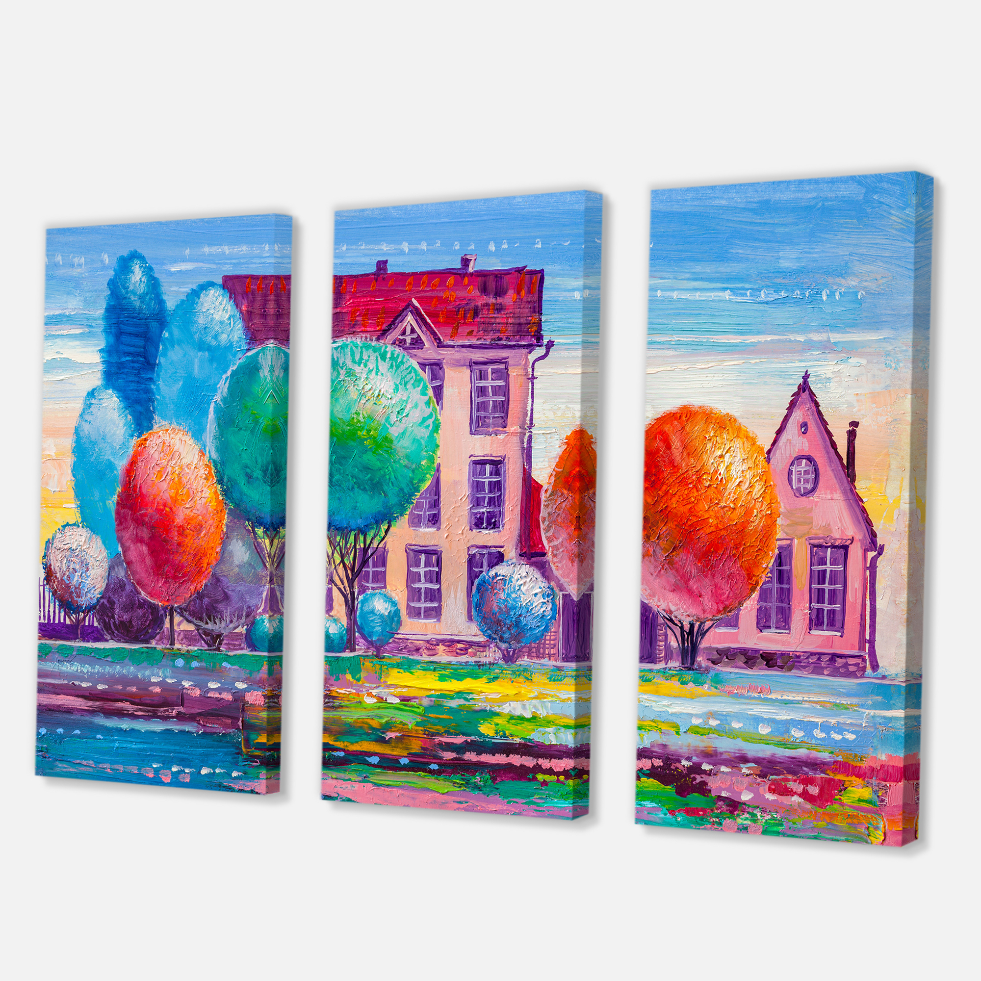 Designart ' Abstract Daydream House In The VIllage ' Traditional Canvas Wall Art Print