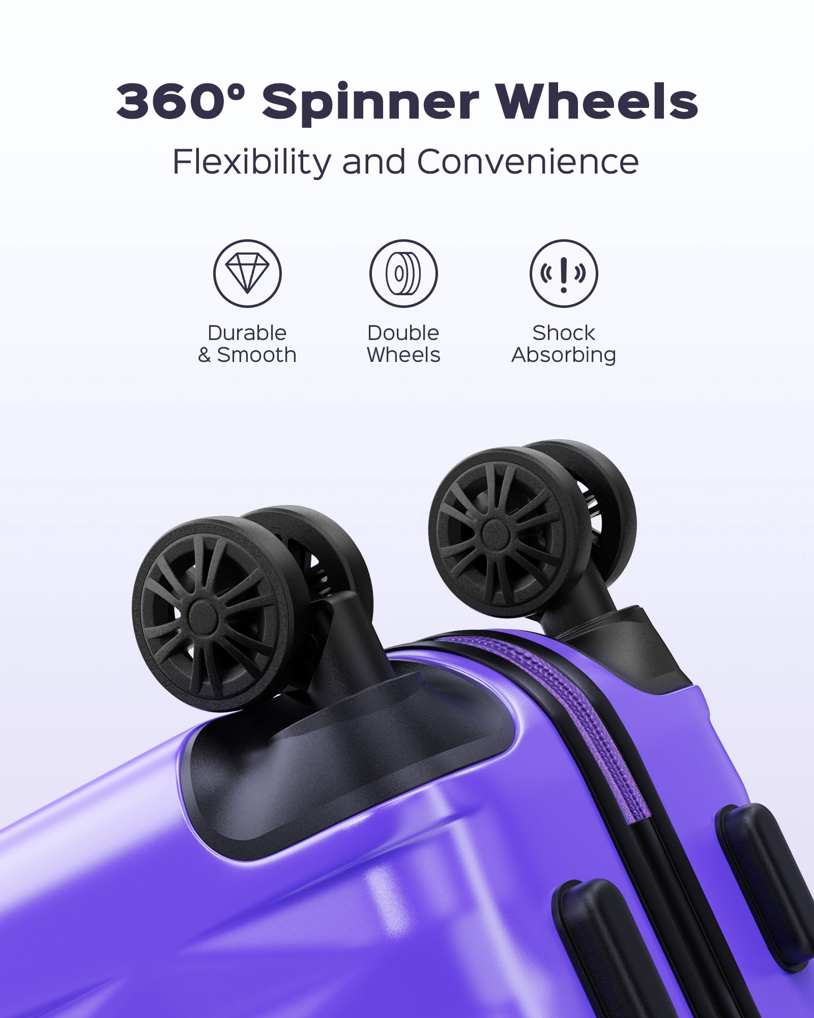 3 Piece Luggage Sets 20"/24"/28" ABS+PC Lightweight Hardshell Suitcase with Spinner Wheels and TSA Lock,Purple