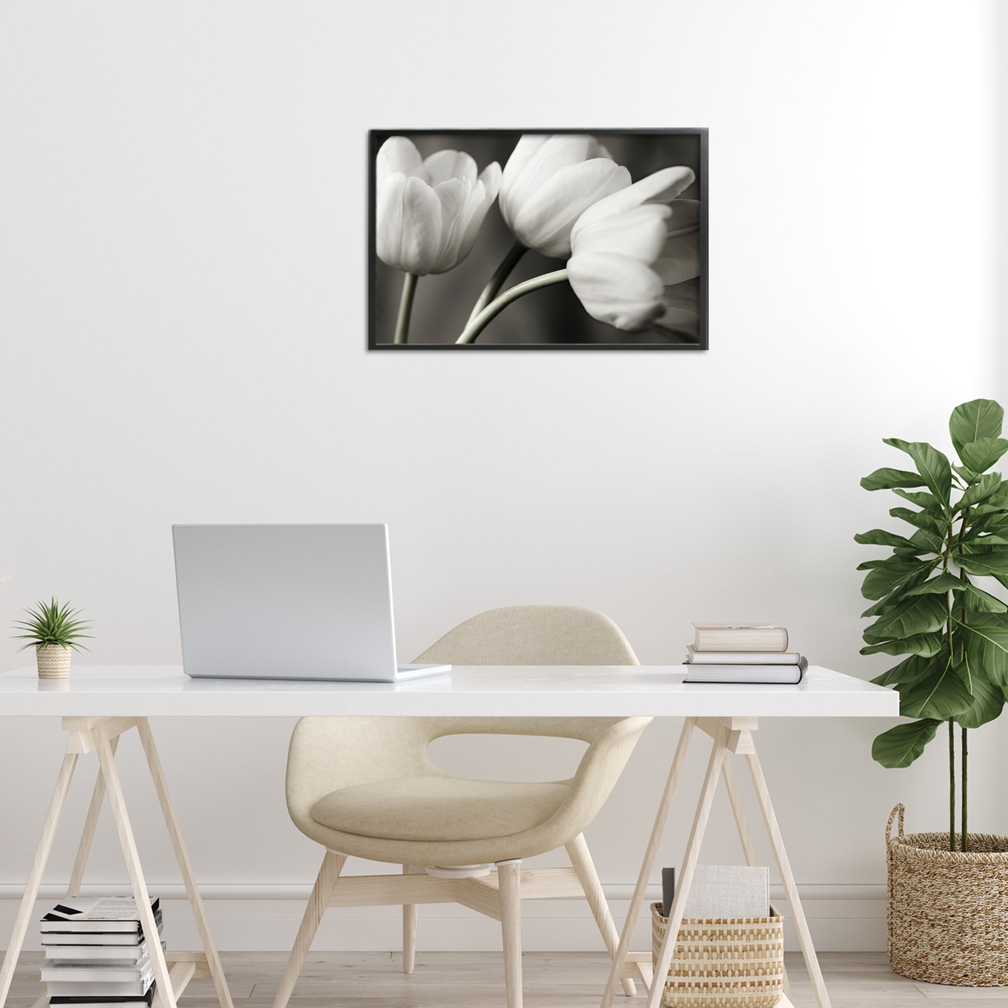 Stupell Industries Row Of Monochrome Tulips Black Framed Giclee Art, design by Tom Quartermaine