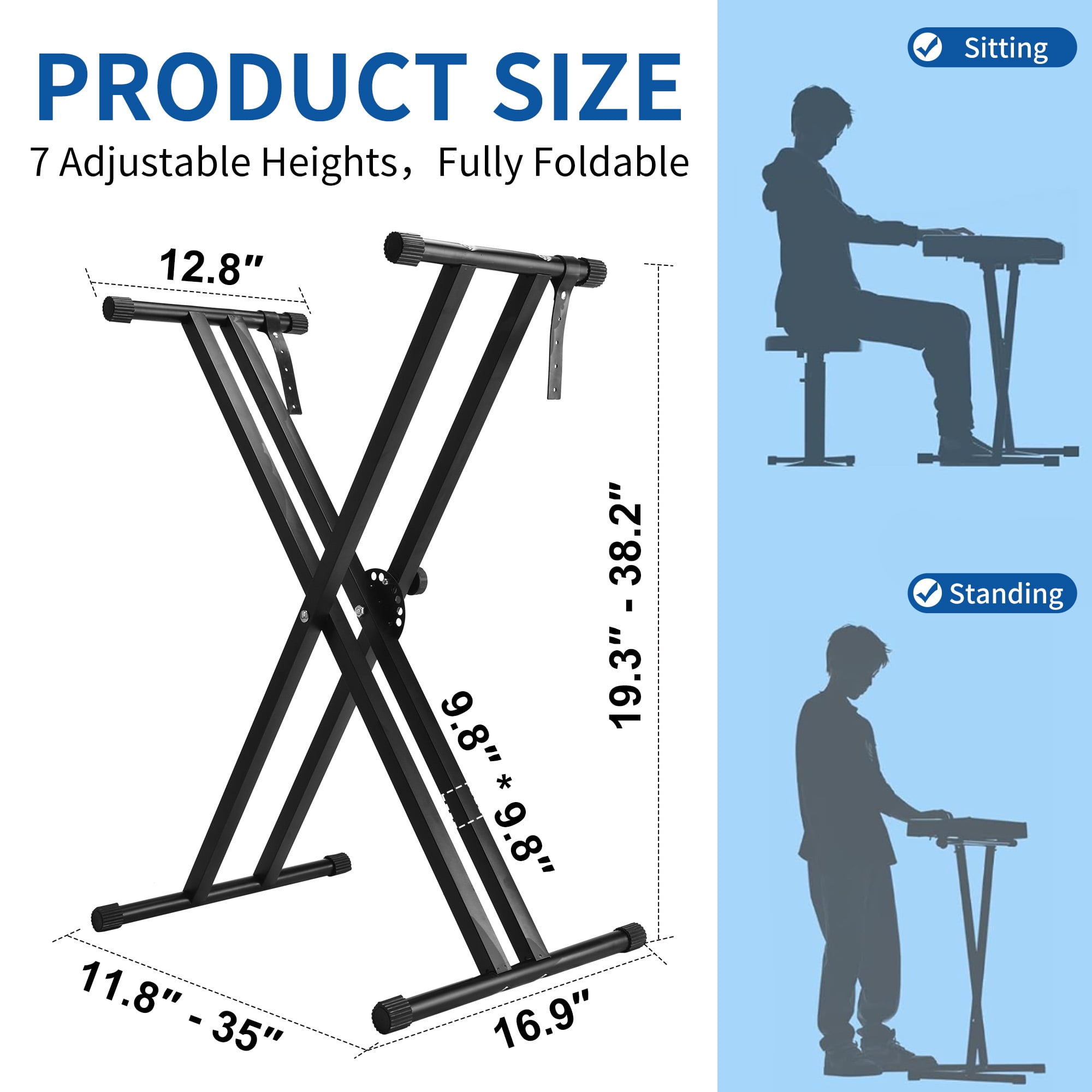 Olakula Heavy-Duty Dual X Keyboard Stand - 7-Step Height, for 57/61/88 Key Piano, DJ, Stage & Studio Use