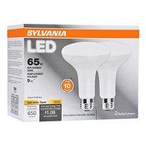 SYLVANIA LED Flood BR30 Light Bulb, 65W Equivalent Efficient 9W, 10 Year, 650 Lumens, Dimmable, 2700K, Soft White - 2 pack (73954)