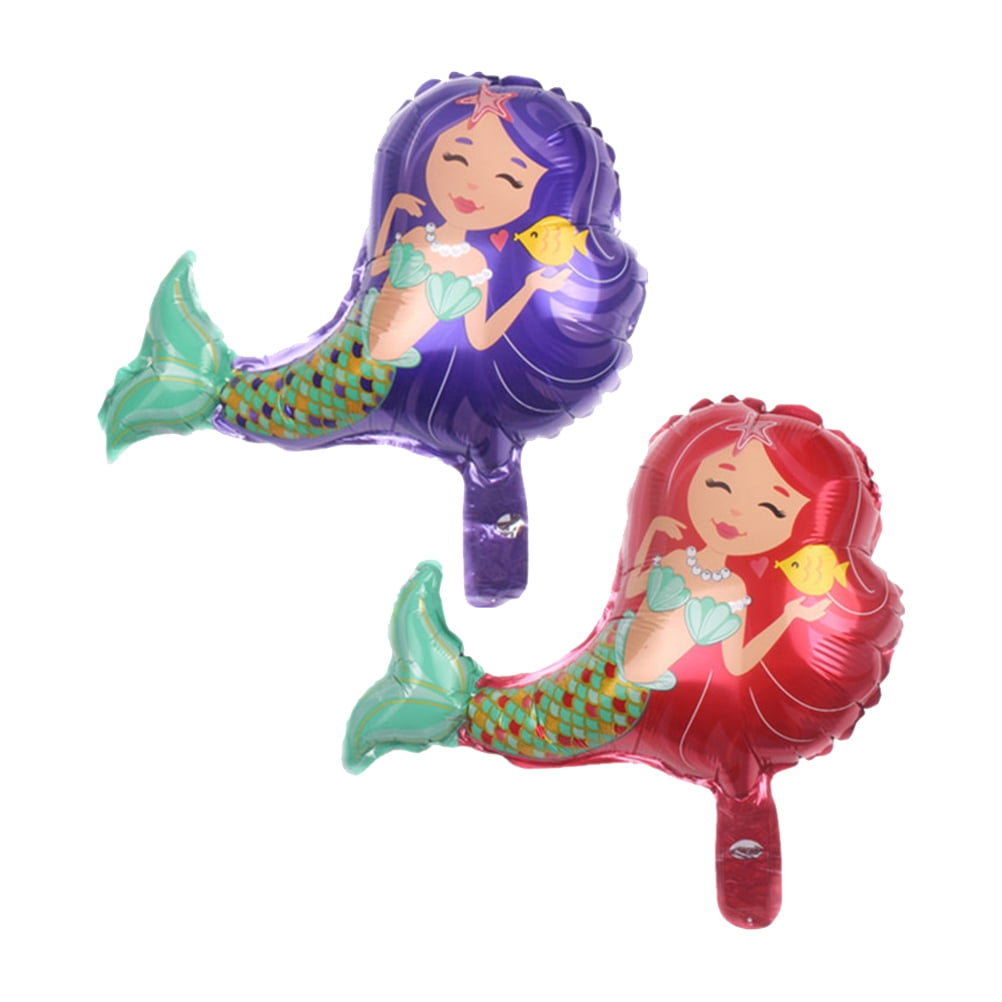 2pcs 16inch Mermaid Aluminum Foil Balloons Birthday Balloon Little Mermaid Foil Balloon Latex Balloon Party Decoration Supplies (Pink and Purple)