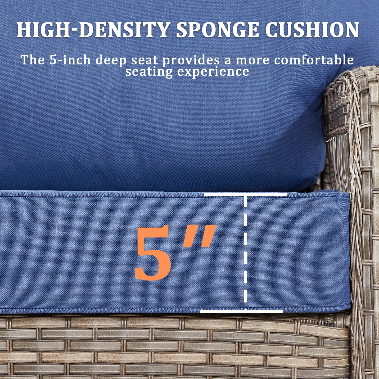 Hommoo 75.2" Outdoor Gray Wicker Patio Sofa with Cushions, Outdoor 2 Seat Patio Furniture Sofa Couch, for Porch or Backyard, Blue