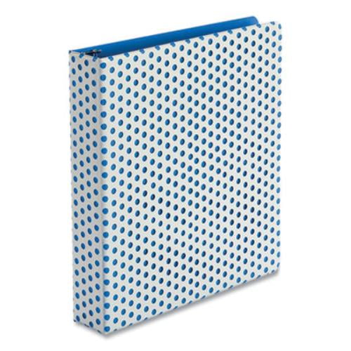 Punch Pop Fashion Binder, 3 Rings, 1.5' Capacity, 11 X 8.5, White/blue Polka Dot Design | Bundle of 5