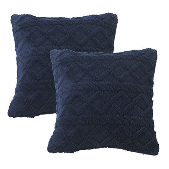 18x18 inch set of 2 pieces soft fluffy short fleece wool pillow case square pattern cushion cover - navy blue