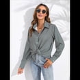 thumbnail image 4 of Camisas de Mujer con Botones, Casuales, de Larga, A Cuadros, con Estampados, Blusas Holgadas con Cuello A . Verde M, 4 of 7