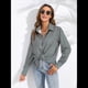 thumbnail image 4 of Camisas de Mujer con Botones, Casuales, de Larga, A Cuadros, con Estampados, Blusas Holgadas con Cuello A . Verde S, 4 of 7