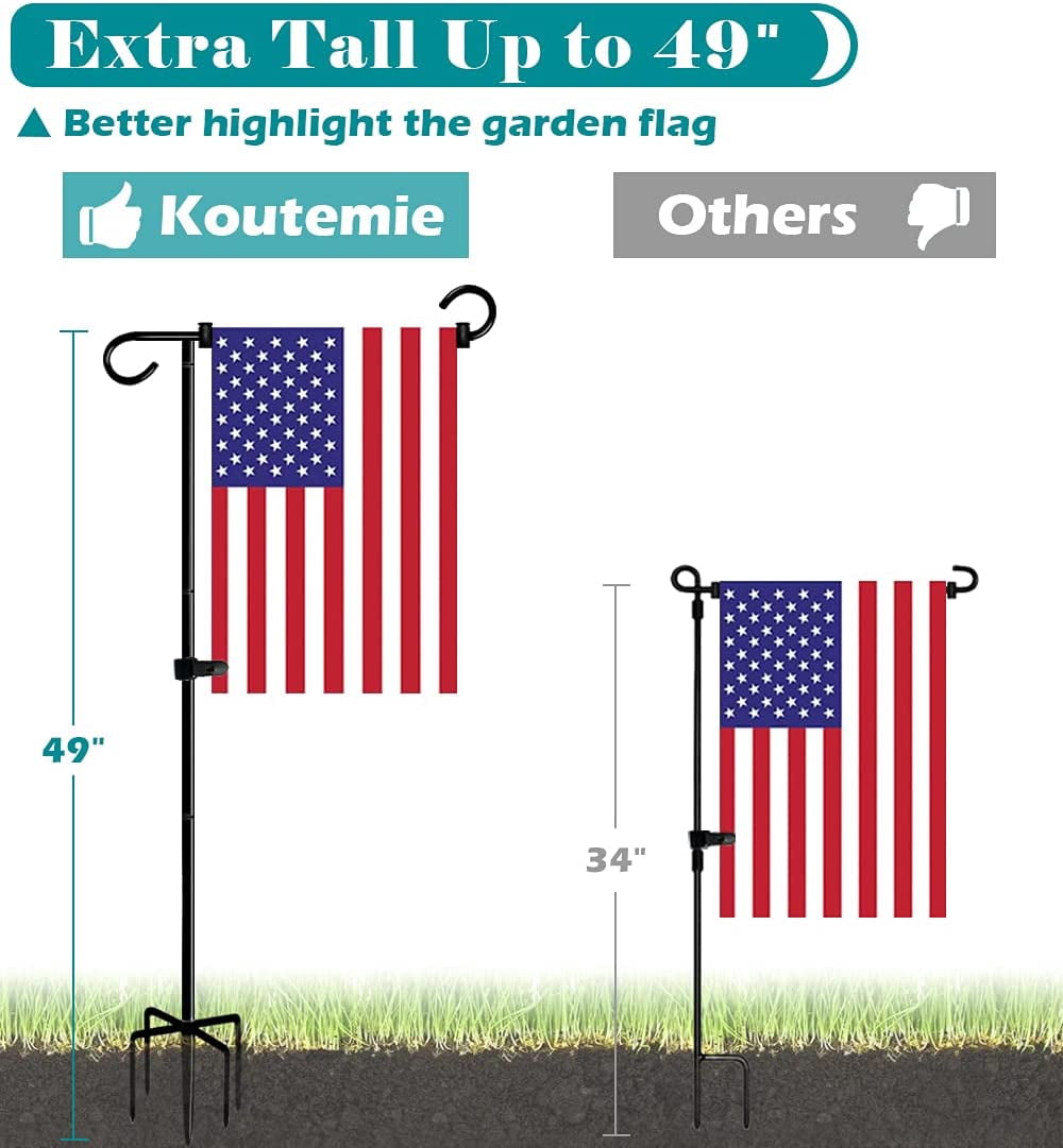 49 Inch Extra Tall Garden Flag Stand Holder Pole with 5 Prong Bases for 12 x 18 Outside Fall Yard Flags Décor, Matte Black