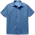 thumbnail image 3 of Mens Casual Waffle Shirt Short Sleeve Button Down Shirts Loose Fit Blue XXXL, 3 of 5