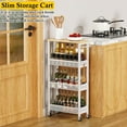 thumbnail image 4 of Utility Slim Storage Cart, 4 Tier Small Rolling Kitchen Laundry Room Cart with Wood Top, Metal Narrow Bathroom Storage Cabinet Mobile Shelf Unit Organizer Trolley with Handle for Narrow Space, 4 of 18