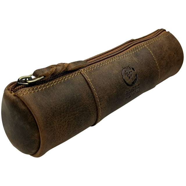 Estuche para lápices Rustic Town de piel de plena flor, color marrón