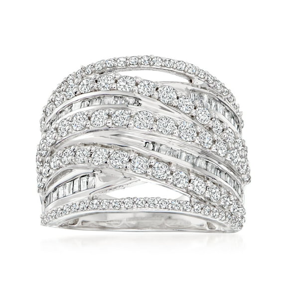 Ross-Simons 2.00 ct. t.w. Round and Baguette Diamond Highway Ring in Sterling Silver, Women's, Adult