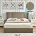 thumbnail image 2 of Queen Bed Frame with Storage, Upholstered Platform Bed with Lift up Hydraulic System, Linen Fabric Wingback Headboard, Wood Slats Support, Easy Assembly, No Box Spring Needed, Brown, 2 of 10