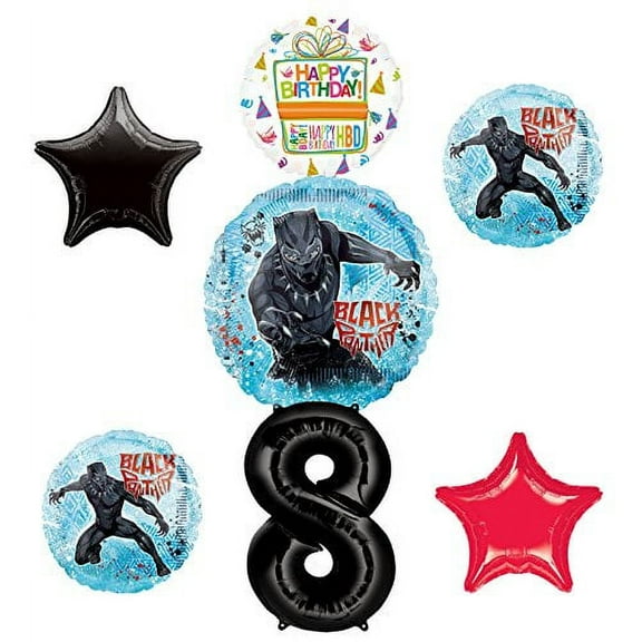 Black Panther Party Supplies 8th Birthday Balloon Bouquet Decorations