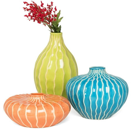 Best Choice Products Set of 3 Home Decorative Ceramic Accent Vases for Living Room, Bedroom, Dining Room, Office, Indoor/Outdoor Events with Assorted Sizes, Stain-Resistant Finish, Blue, Green, (Best Wall Color For Home Office)