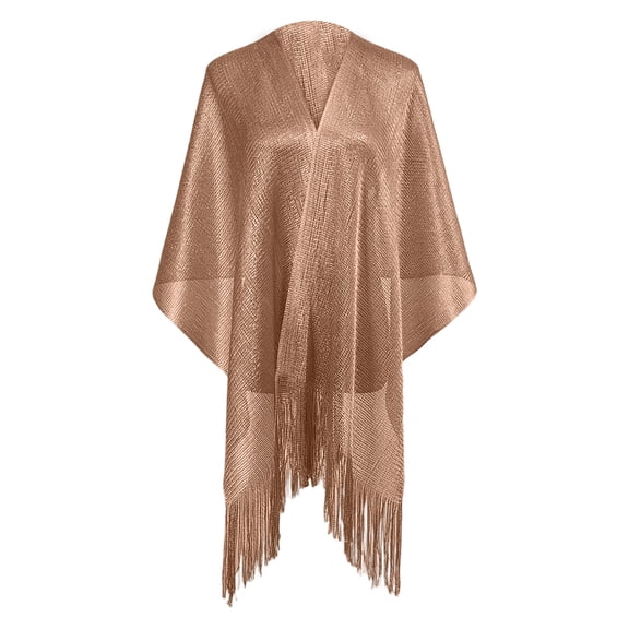 Willtoo Women Fringe Tassel Mesh Sheer Shiny Summer Beach Cover Ups Kimono Loose Cardigan Capes Tops Swimsuit Coverups