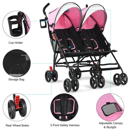 Baby-joy Foldable Twin Baby Double Stroller Kids Ultralight Umbrella Stroller (Best Double Umbrella Stroller For Toddlers)