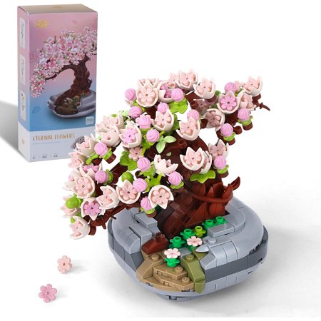 Mini Bricks Cherry Blossoms Plant Building Kit,Bonsai DIY Simulating Plant Ecology Collection Building Toy,Bouquet Set Gifts for Adults, Children