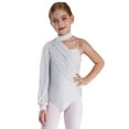 thumbnail image 3 of TSSOE Kids Girls Gymnastics Leotard One Shoulder Long Sleeve Ruched Mesh Ballet Dance Unitard Bodysuit with Shorts Set White 6, 3 of 5