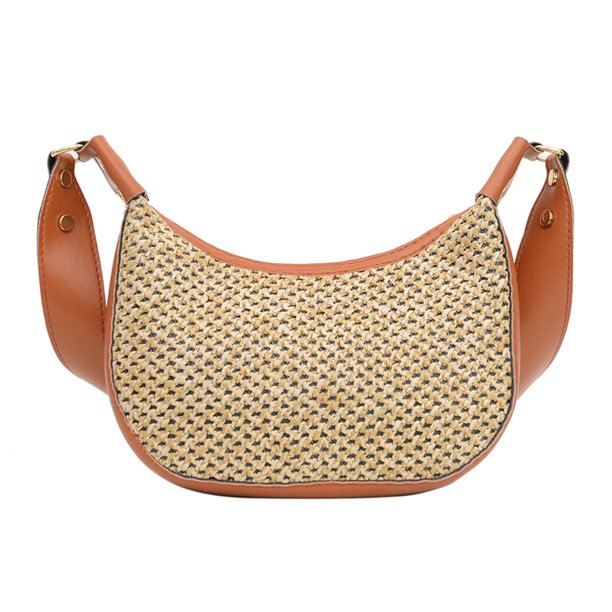 Bolso hobo de paja de verano con cremallera de embrague para mujer a la moda para regalo (marrón)
