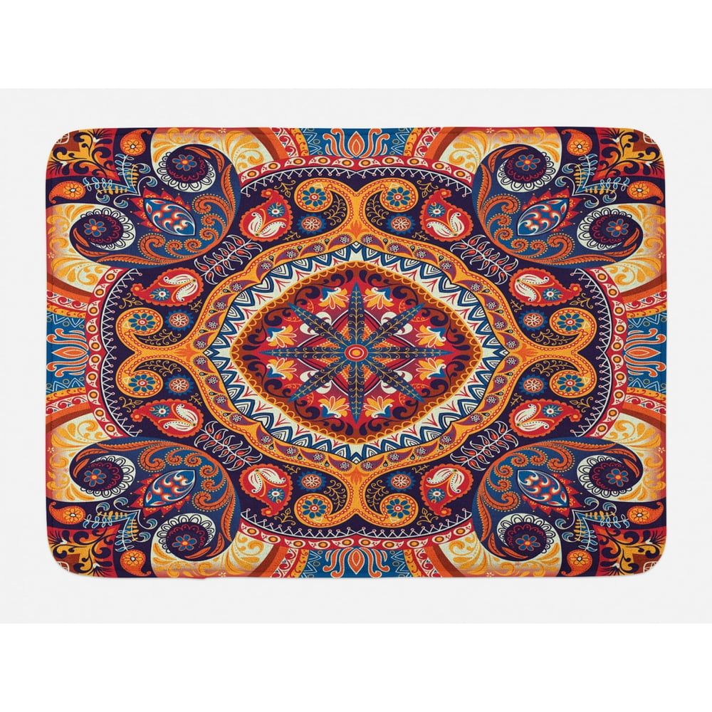 Paisley Bath Mat, Arabic Style Ornamental Rug Pattern Inspired Design