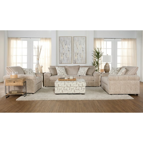 Roundhill Furniture Nason Wide Wale Corduroy Living Room 4-Piece Sofa Set, Parchment