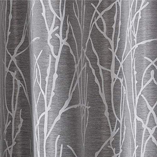 Exclusive Home Finesse Branch Print Grommet Top Curtain Panel Pair, 54"x108", Ash Grey
