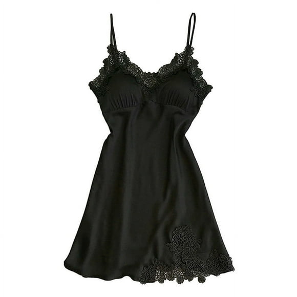 GDREDA Sexy Plus Size Lingerie Women Sexy Lace Pad Lingerie Nightwear Underwear Robe Sleepwear Dress Black,S