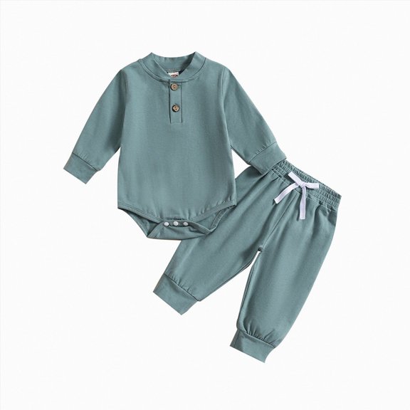 Staki Baby Bodysuits and Pants Sets Infant Baby Boy Clothes Fall Winter Outfit Bodysuit Boy Pants 2pcs Tracksuit 12 18 Months(Blue, 12-18 Months)