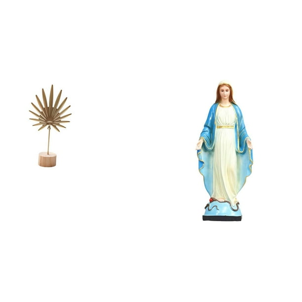 Escultura de hojas,Estatua de hoja de metal Escultura de hoja Decoración del hogar,Figura de hoja artística con decoraciones de hojas en la base,Estatua católica,Estatua de la Virgen María