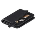 thumbnail image 1 of Billetera de bolsillo de cuero genuino de lujo plegable pequeña y compacta con bloqueo de RFID para mujer, minimonedero para mujer con ventana de identificación, color negro, 1 of 5