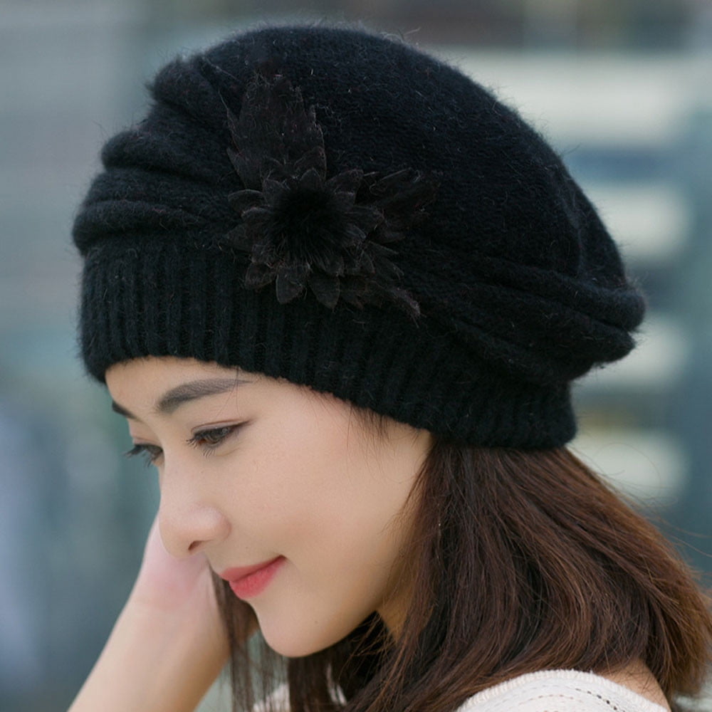 Womens Winter Knit Crochet Flower Warm Hats Fashion Wool Blend Beanie Caps HOT 