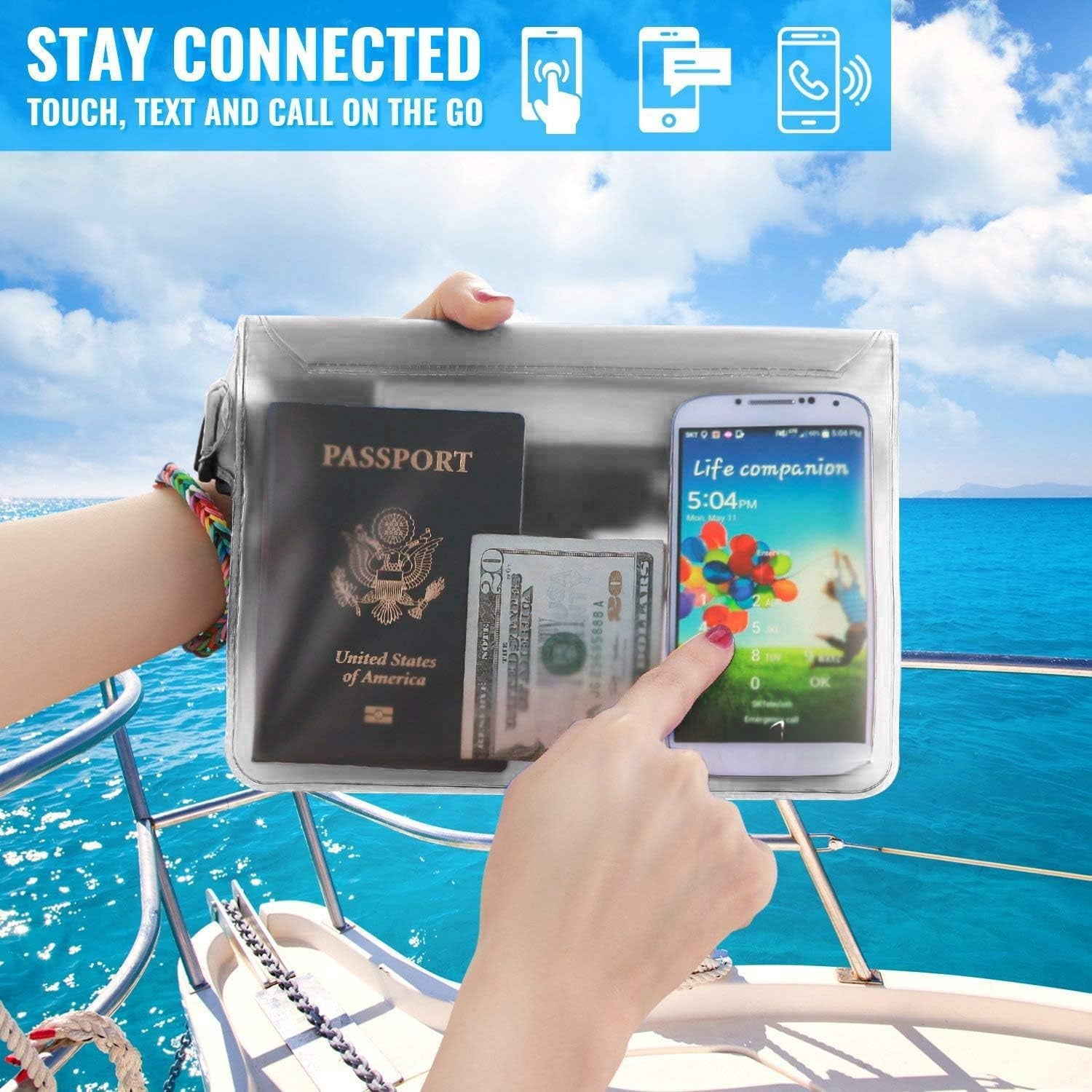 Ron Waterproof Pouch with Waist Strap (2 Pack) | Beach Accessories Best Way to Keep Your Phone and Valuables Safe and Dry | Perfect for Boating Swimming Snorkeling Kayaking Beach Pool Water Park